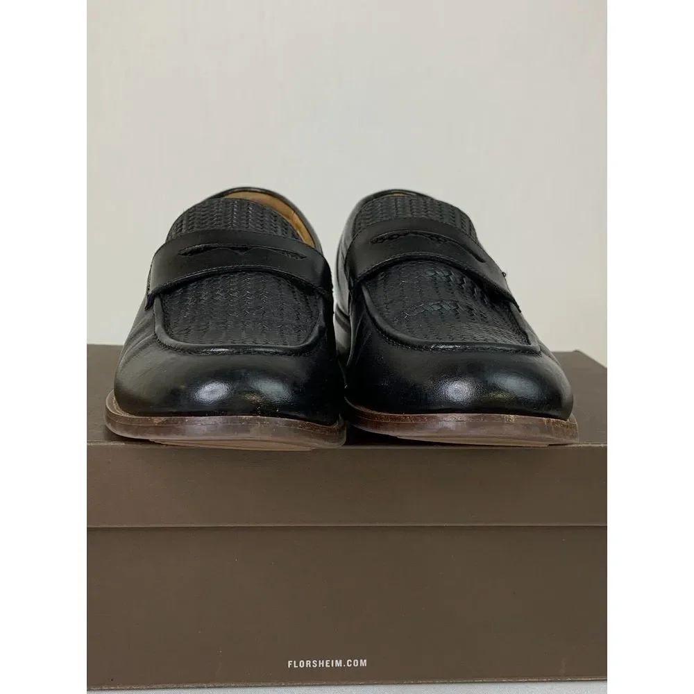 Florsheim Mens Rucci Weave Pny Loafer Black Moc Toe Slip-On Leather Shoes Sz 11W